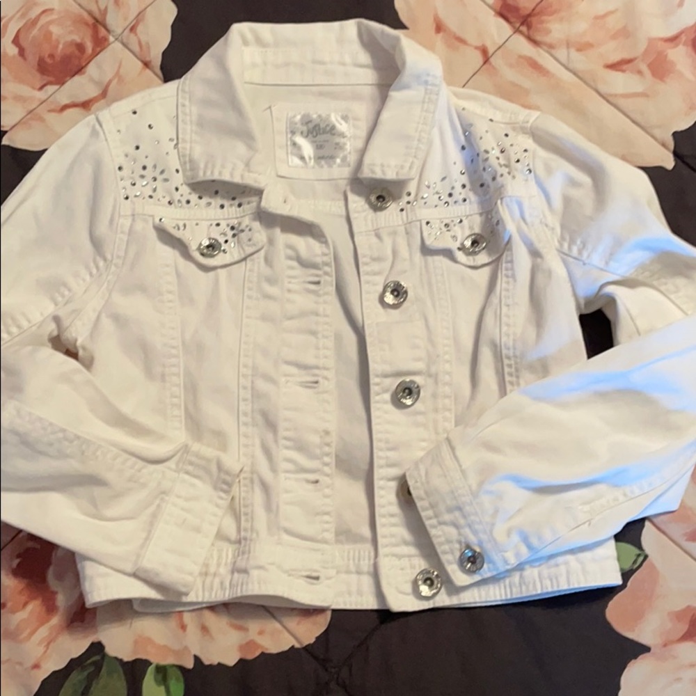 Justice white denim jacket size 8/10